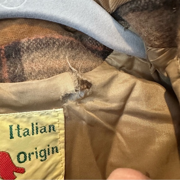 Super Wool Italian Origin Girls Pea Coat Camel Brown And Plaid - Picture 4 of 5